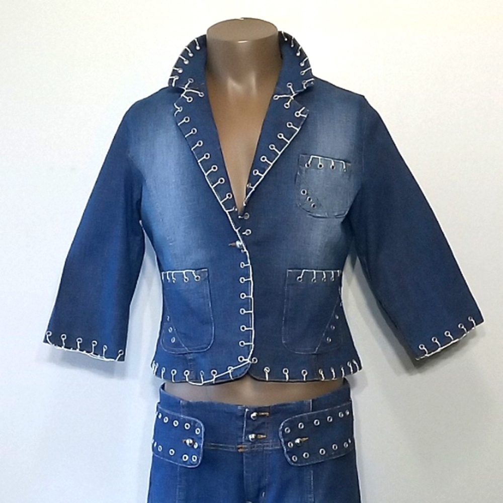 Flawless & Dynamic 2pc Blue Jean Gaucho set by Vezucci